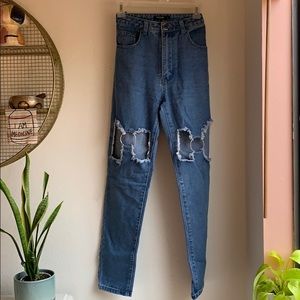 Nasty Gal nose ring ripped jeans